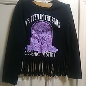 YES 💲2⃣⏩▶Black Long Sleeve Top with Purple Graphic Fringe 7\8
